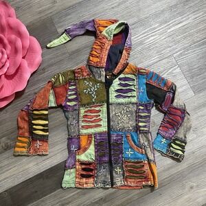 VTG LITTLE KATHMANDU Avant Garde Kids Sz 4 Zip Hoodie Patchwork Embroidered Boho